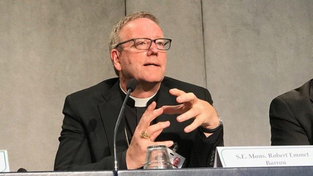 Bishop Robert Barron speaking at an evangelization event in the United States