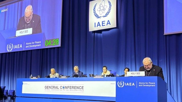 Archbishop Paul Richard Gallagher speaking at the International Atomic Energy Agency's General Conference in Vienna