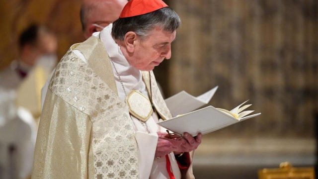 Cardinal Kurt Koch, prefect of the Dicastery for Promoting Christian Unity, speaking at a microphone