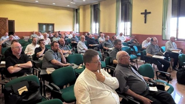 Priests gathered for a training session run by the Archdiocese of Madrid