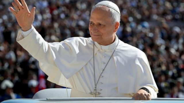 Pope Leo XIV in white papal attire, in an image referring to his planned visit to Argentina