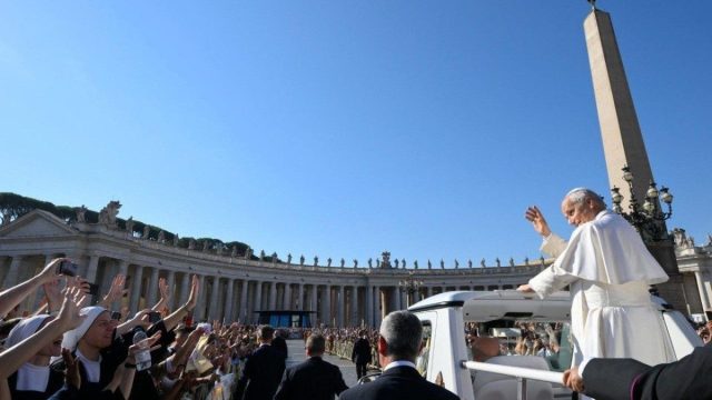 Pope Leo XIV speaking during the general audience in St. Peter's Square