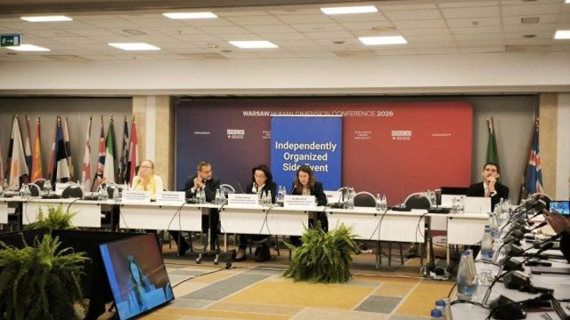 María García, president of the Observatory for Religious Freedom and Freedom of Conscience, speaking at the Warsaw Human Dimension Conference 2026