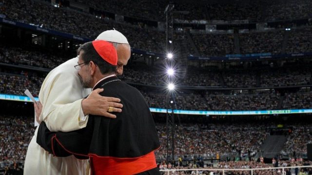 Cardinal José Cobo Cano, archbishop of Madrid, speaking at a public forum