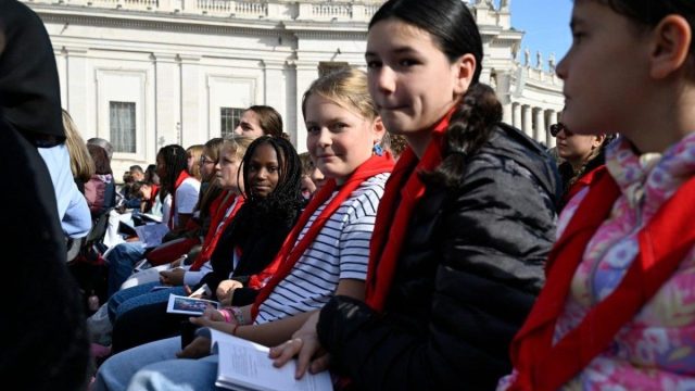 Pilgrims gathered in prayer in St. Peter's Square during a Mass for Pope Leo XIV's recovery after surgery