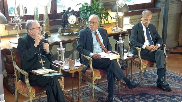 Cardinal Claudio Gugerotti speaking during the debate at the Italian Embassy to the Holy See in Rome