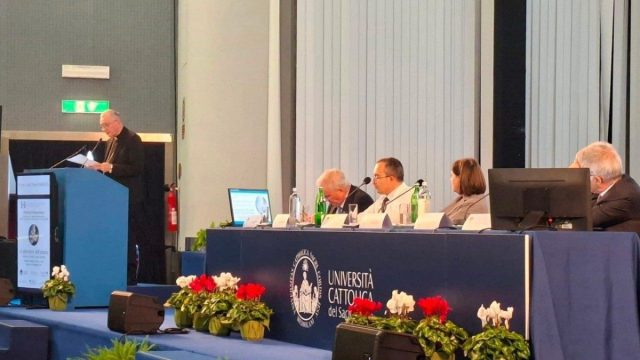 Cardinal Pietro Parolin speaking at the international congress on fertility and infertility in Rome