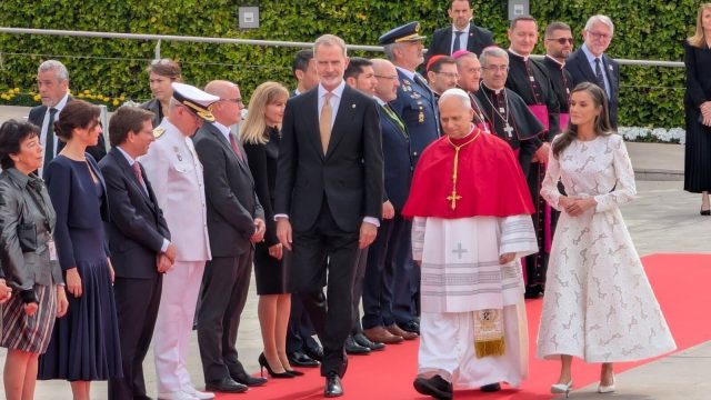 Pope Leo XIV greeting crowds during his visit to Spain