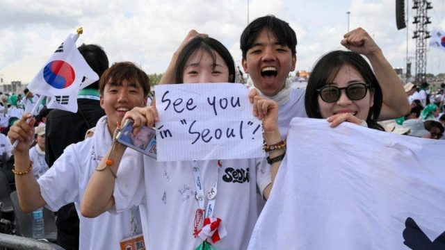 Pope Leo XIV speaking during a video message inviting young people to World Youth Day in Seoul in 2027