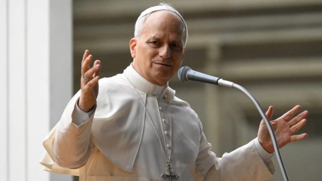 Pope Leo XIV in a white papal cassock