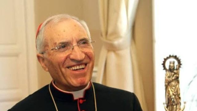 Cardinal Rouco Varela seated at the Spanish Bishops' Conference headquarters