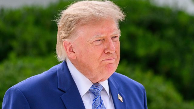 President Donald Trump speaking with reporters
