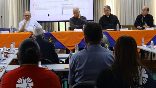 Bishops seated at tables during the 126th Plenary Assembly of the Venezuelan Bishops' Conference